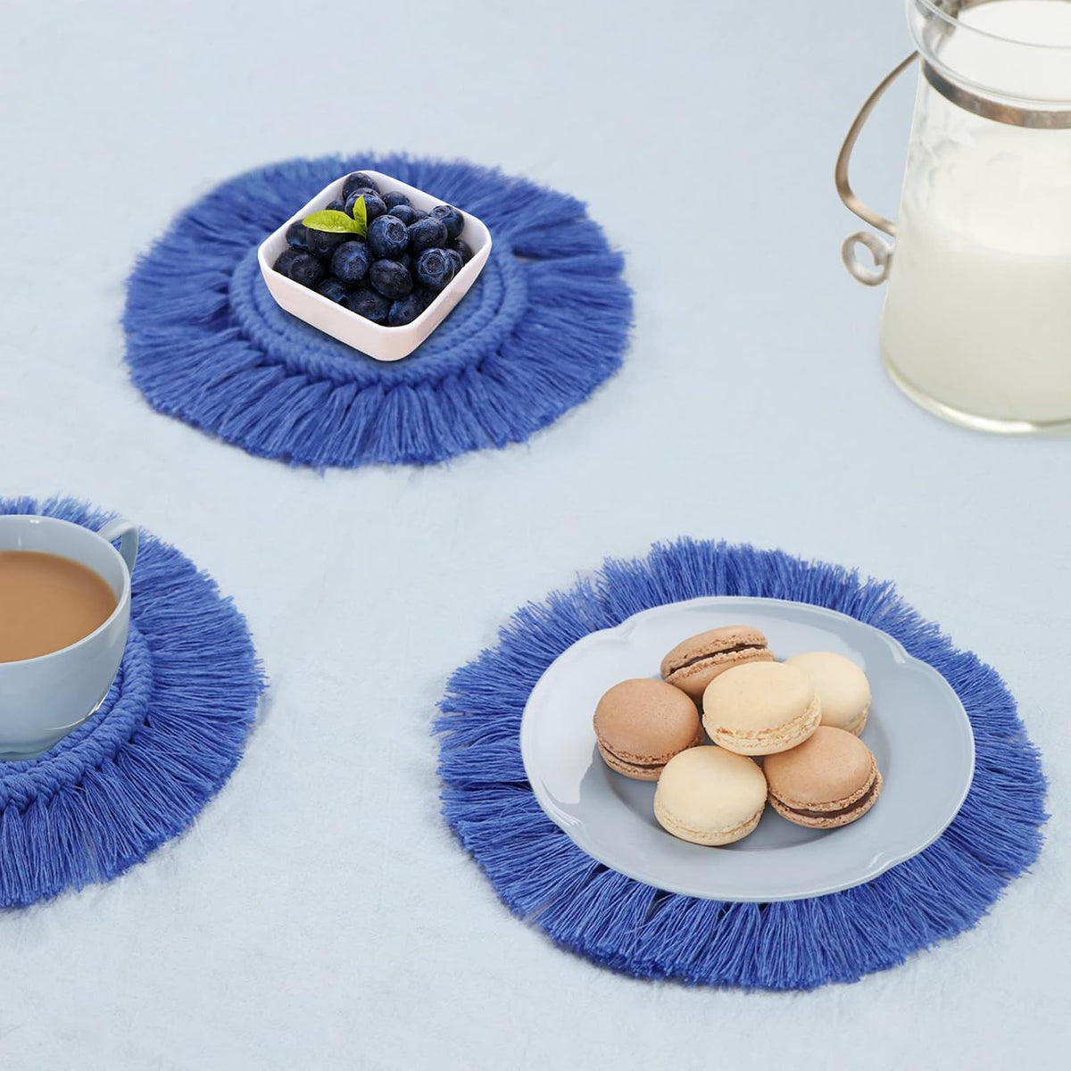 Boho Coasters for Drinks, Handmade Coasters 7.4in, 2p Beige