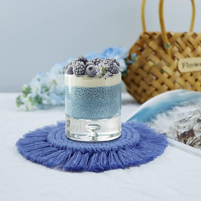 Boho Coasters for Drinks, Handmade Coasters 7.4in, 2p Beige