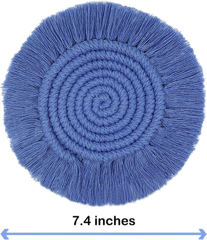 Boho Coasters for Drinks, Handmade Coasters 7.4in, 2p Beige