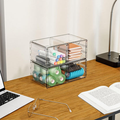2 Pack Acrylic Storage Drawers With 6 Drawers,Stackable Desk Organizer and Makeup Organizer,Large Clear Office Supplies Organizer for Pen,Stationary,Palettes,Arts Craft Organizers and Storage