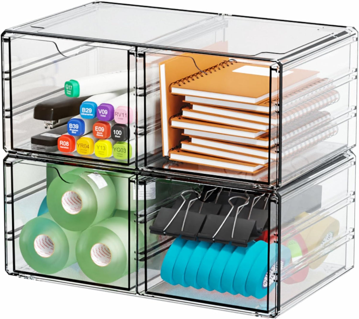 2 Pack Acrylic Storage Drawers With 6 Drawers,Stackable Desk Organizer and Makeup Organizer,Large Clear Office Supplies Organizer for Pen,Stationary,Palettes,Arts Craft Organizers and Storage