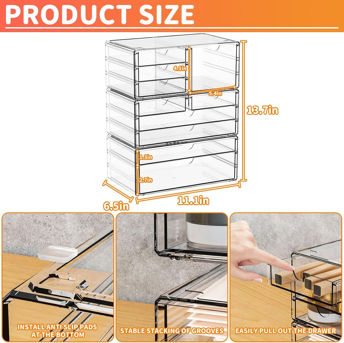 2 Pack Acrylic Storage Drawers With 6 Drawers,Stackable Desk Organizer and Makeup Organizer,Large Clear Office Supplies Organizer for Pen,Stationary,Palettes,Arts Craft Organizers and Storage