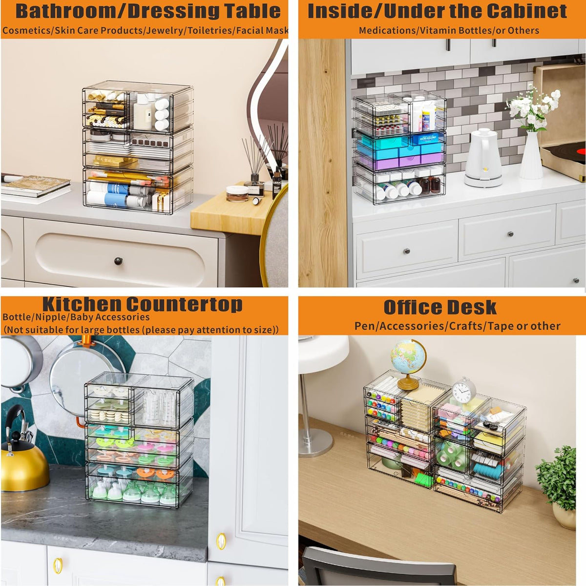 2 Pack Acrylic Storage Drawers With 6 Drawers,Stackable Desk Organizer and Makeup Organizer,Large Clear Office Supplies Organizer for Pen,Stationary,Palettes,Arts Craft Organizers and Storage