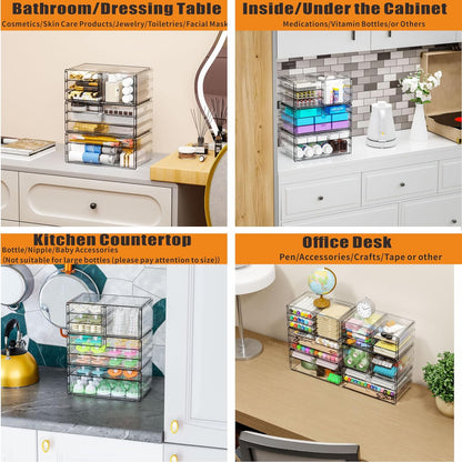 2 Pack Acrylic Storage Drawers With 6 Drawers,Stackable Desk Organizer and Makeup Organizer,Large Clear Office Supplies Organizer for Pen,Stationary,Palettes,Arts Craft Organizers and Storage