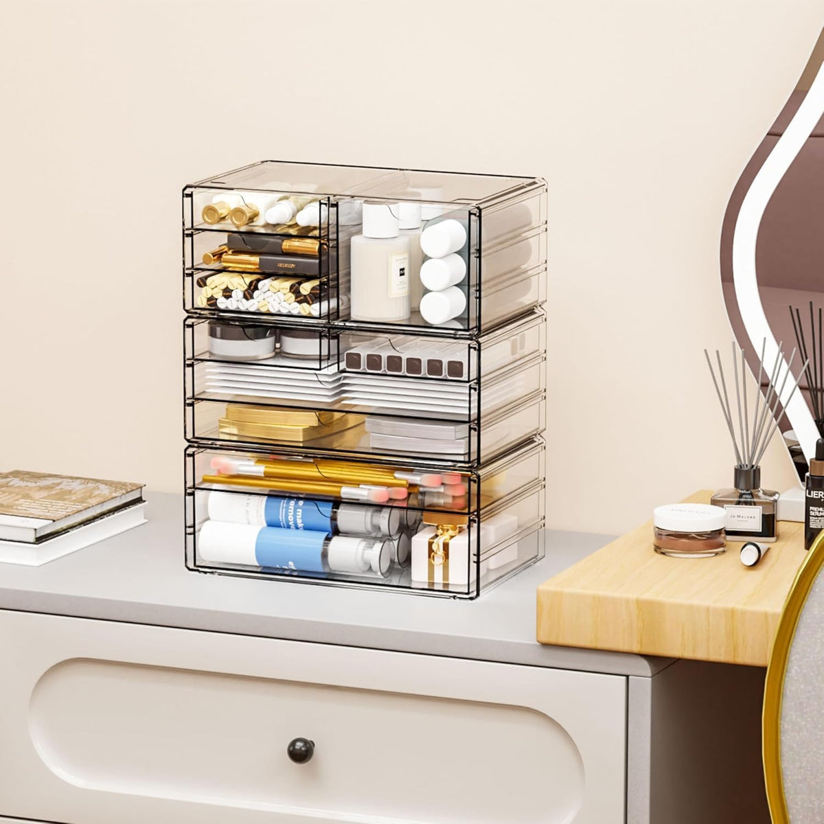 2 Pack Acrylic Storage Drawers With 6 Drawers,Stackable Desk Organizer and Makeup Organizer,Large Clear Office Supplies Organizer for Pen,Stationary,Palettes,Arts Craft Organizers and Storage