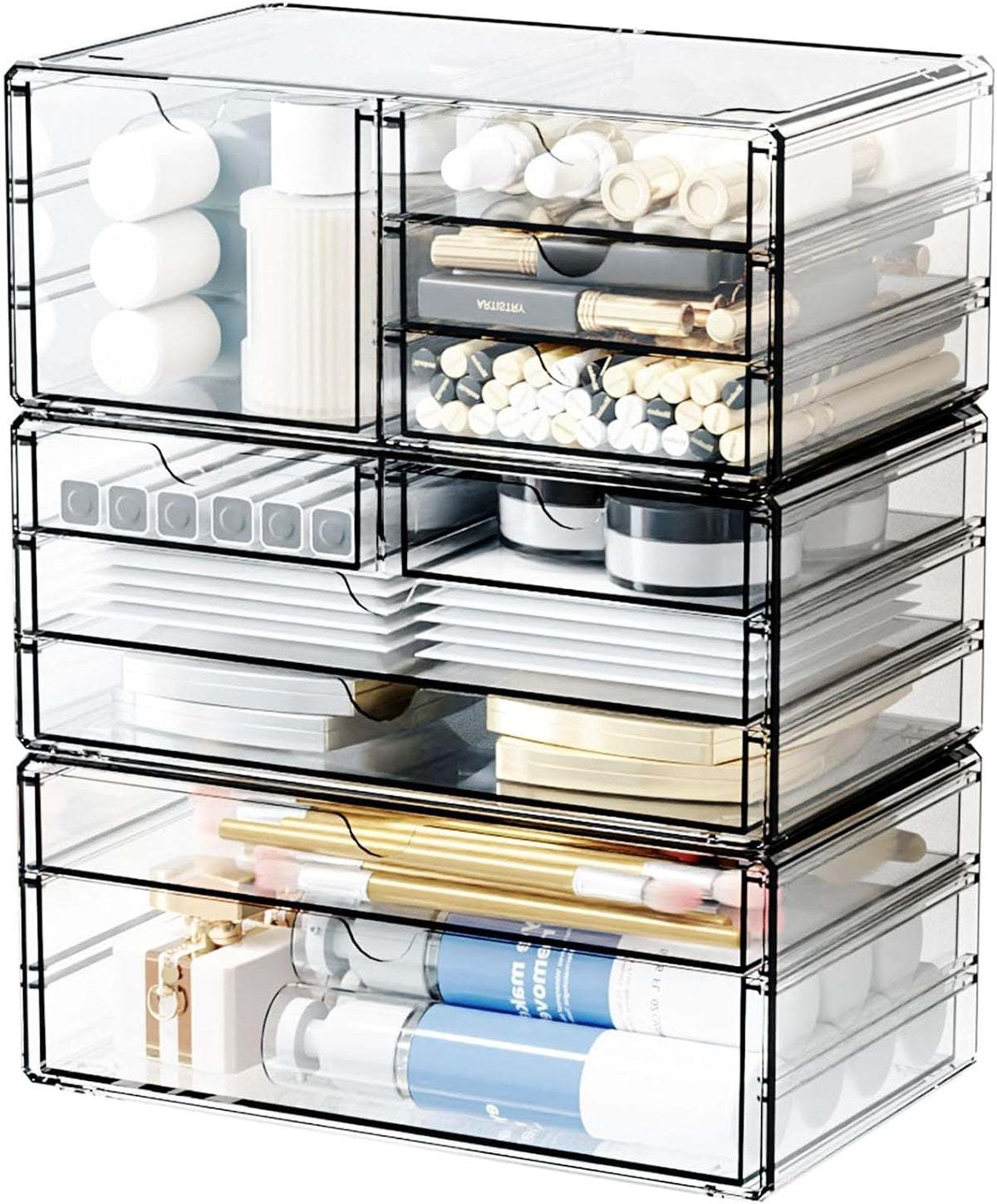 2 Pack Acrylic Storage Drawers With 6 Drawers,Stackable Desk Organizer and Makeup Organizer,Large Clear Office Supplies Organizer for Pen,Stationary,Palettes,Arts Craft Organizers and Storage