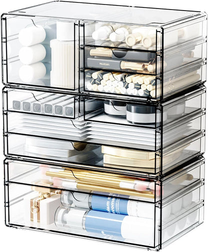 2 Pack Acrylic Storage Drawers With 6 Drawers,Stackable Desk Organizer and Makeup Organizer,Large Clear Office Supplies Organizer for Pen,Stationary,Palettes,Arts Craft Organizers and Storage