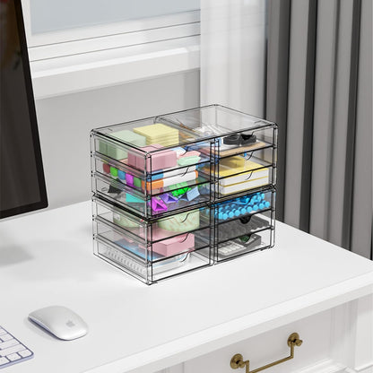 2 Pack Acrylic Storage Drawers With 6 Drawers,Stackable Desk Organizer and Makeup Organizer,Large Clear Office Supplies Organizer for Pen,Stationary,Palettes,Arts Craft Organizers and Storage