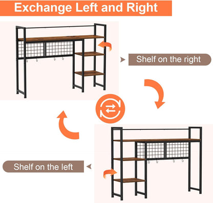 Desk Shelf, 38.6" Desktop Organizer Shelf, Desk Hutch for Computer Monitor, 4 Tier Desk Display Rack with Pegboard Hooks Set, Wood Desktop Bookshelf for Home Office Dorm, Black