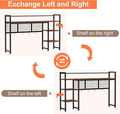 Desk Shelf, 38.6" Desktop Organizer Shelf, Desk Hutch for Computer Monitor, 4 Tier Desk Display Rack with Pegboard Hooks Set, Wood Desktop Bookshelf for Home Office Dorm, Black