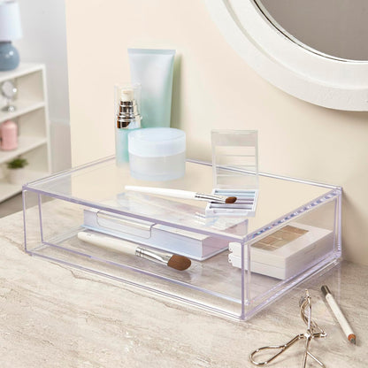 Audrey Stackable Clear Bin Plastic Organizer Drawer | Organize Eyeshadow Palettes, Cosmetics, and Beauty Supplies on a Vanity | Made in USA