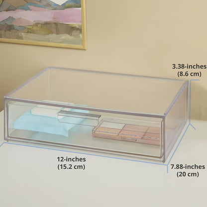 Audrey Stackable Clear Bin Plastic Organizer Drawer | Organize Eyeshadow Palettes, Cosmetics, and Beauty Supplies on a Vanity | Made in USA