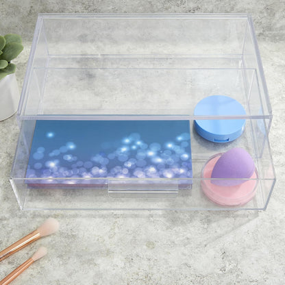 Audrey Stackable Clear Bin Plastic Organizer Drawer | Organize Eyeshadow Palettes, Cosmetics, and Beauty Supplies on a Vanity | Made in USA