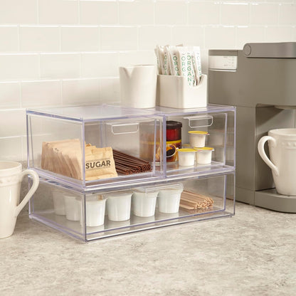 Audrey Stackable Clear Bin Plastic Organizer Drawer | Organize Eyeshadow Palettes, Cosmetics, and Beauty Supplies on a Vanity | Made in USA