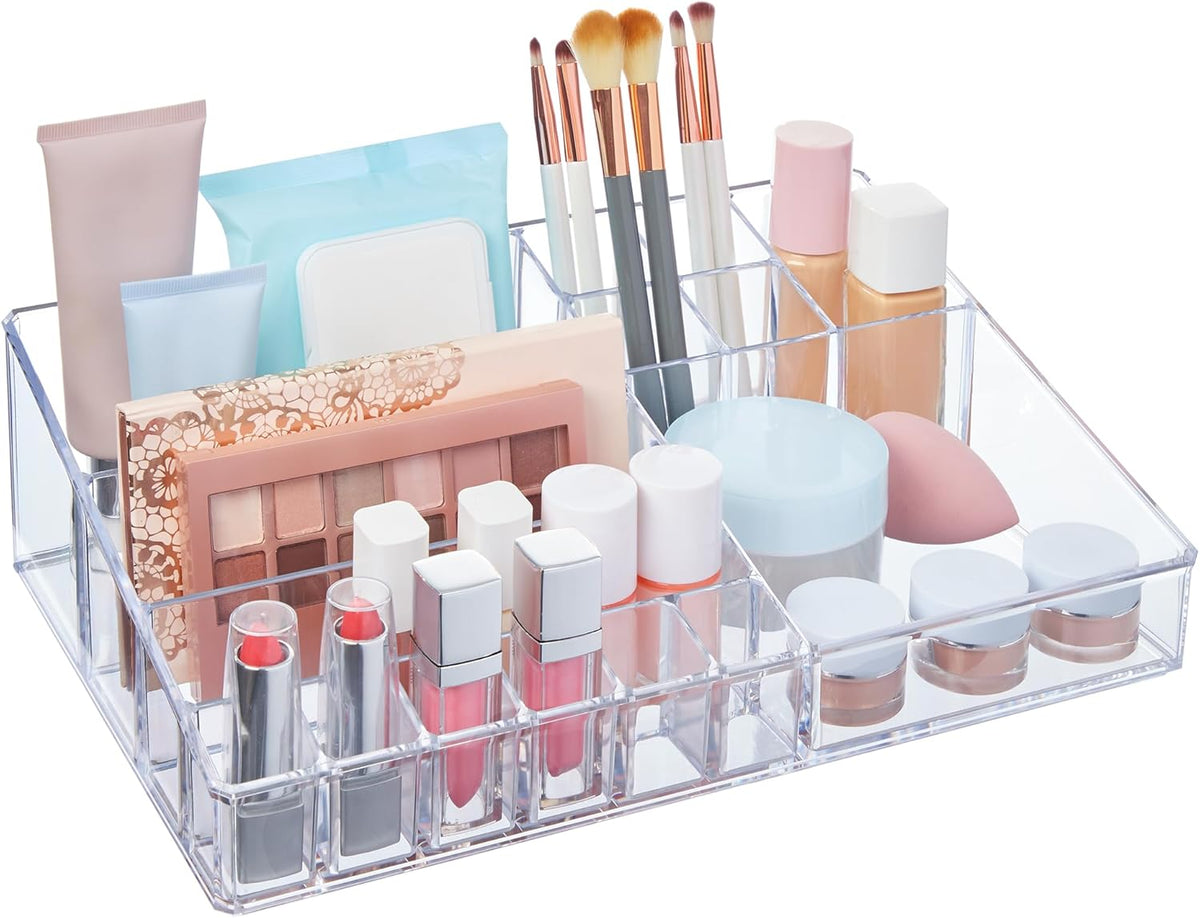 Audrey Stackable Clear Bin Plastic Organizer Drawer | Organize Eyeshadow Palettes, Cosmetics, and Beauty Supplies on a Vanity | Made in USA