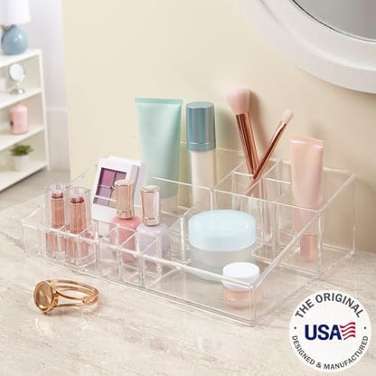 Audrey Stackable Clear Bin Plastic Organizer Drawer | Organize Eyeshadow Palettes, Cosmetics, and Beauty Supplies on a Vanity | Made in USA