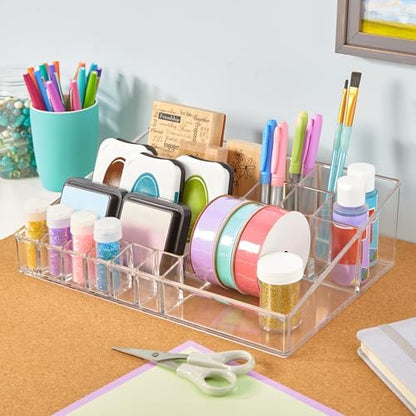 Audrey Stackable Clear Bin Plastic Organizer Drawer | Organize Eyeshadow Palettes, Cosmetics, and Beauty Supplies on a Vanity | Made in USA