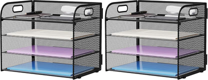 4 Tier Paper Organizer Letter Tray - Mesh Desk File Organizer with Handle, Paper Sorter Organizer for Letter/A4 Office File Folder Holder (Black, 12.6" x 9.1" x 10.7")
