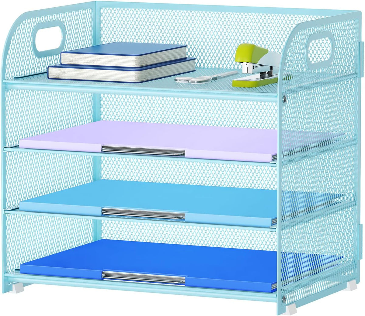 4 Tier Paper Organizer Letter Tray - Mesh Desk File Organizer with Handle, Paper Sorter Organizer for Letter/A4 Office File Folder Holder (Black, 12.6" x 9.1" x 10.7")