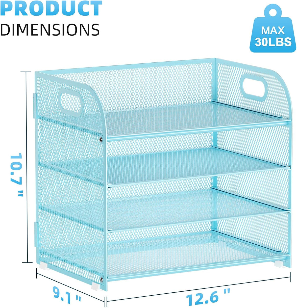 4 Tier Paper Organizer Letter Tray - Mesh Desk File Organizer with Handle, Paper Sorter Organizer for Letter/A4 Office File Folder Holder (Black, 12.6" x 9.1" x 10.7")