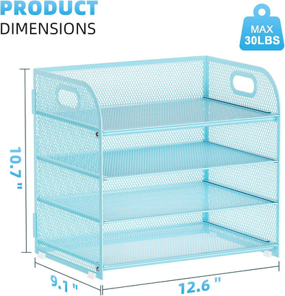 4 Tier Paper Organizer Letter Tray - Mesh Desk File Organizer with Handle, Paper Sorter Organizer for Letter/A4 Office File Folder Holder (Black, 12.6" x 9.1" x 10.7")