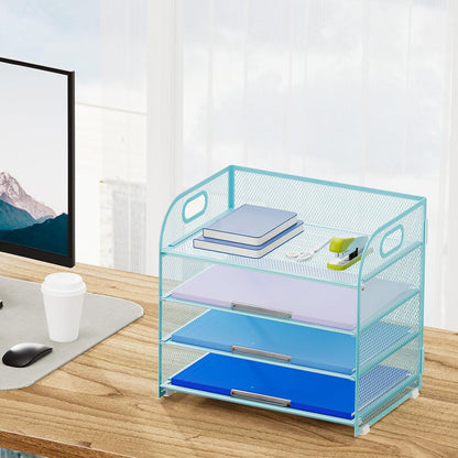 4 Tier Paper Organizer Letter Tray - Mesh Desk File Organizer with Handle, Paper Sorter Organizer for Letter/A4 Office File Folder Holder (Black, 12.6" x 9.1" x 10.7")