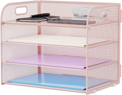 4 Tier Paper Organizer Letter Tray - Mesh Desk File Organizer with Handle, Paper Sorter Organizer for Letter/A4 Office File Folder Holder (Black, 12.6" x 9.1" x 10.7")
