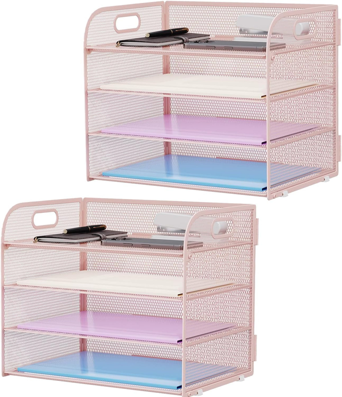 4 Tier Paper Organizer Letter Tray - Mesh Desk File Organizer with Handle, Paper Sorter Organizer for Letter/A4 Office File Folder Holder (Black, 12.6" x 9.1" x 10.7")