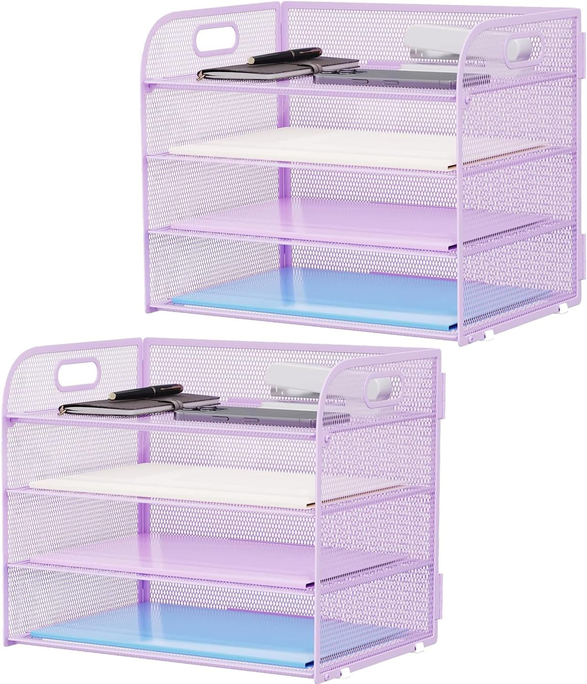 4 Tier Paper Organizer Letter Tray - Mesh Desk File Organizer with Handle, Paper Sorter Organizer for Letter/A4 Office File Folder Holder (Black, 12.6" x 9.1" x 10.7")