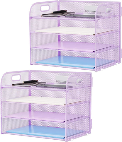 4 Tier Paper Organizer Letter Tray - Mesh Desk File Organizer with Handle, Paper Sorter Organizer for Letter/A4 Office File Folder Holder (Black, 12.6" x 9.1" x 10.7")