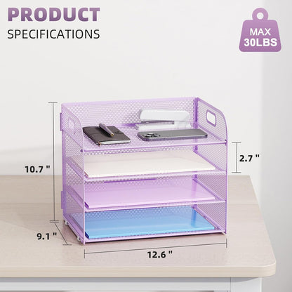 4 Tier Paper Organizer Letter Tray - Mesh Desk File Organizer with Handle, Paper Sorter Organizer for Letter/A4 Office File Folder Holder (Black, 12.6" x 9.1" x 10.7")
