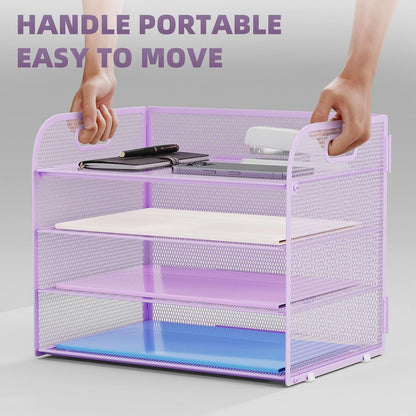 4 Tier Paper Organizer Letter Tray - Mesh Desk File Organizer with Handle, Paper Sorter Organizer for Letter/A4 Office File Folder Holder (Black, 12.6" x 9.1" x 10.7")