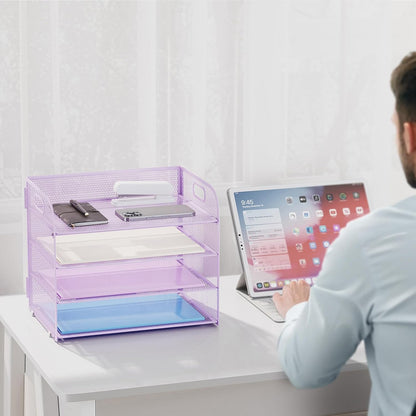 4 Tier Paper Organizer Letter Tray - Mesh Desk File Organizer with Handle, Paper Sorter Organizer for Letter/A4 Office File Folder Holder (Black, 12.6" x 9.1" x 10.7")