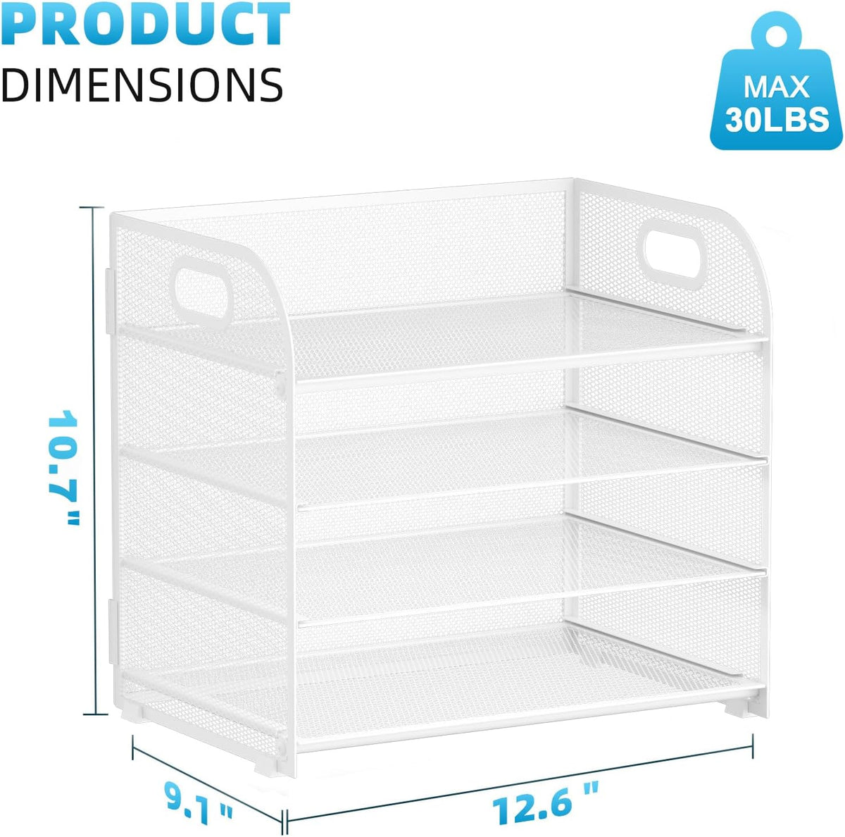 4 Tier Paper Organizer Letter Tray - Mesh Desk File Organizer with Handle, Paper Sorter Organizer for Letter/A4 Office File Folder Holder (Black, 12.6" x 9.1" x 10.7")