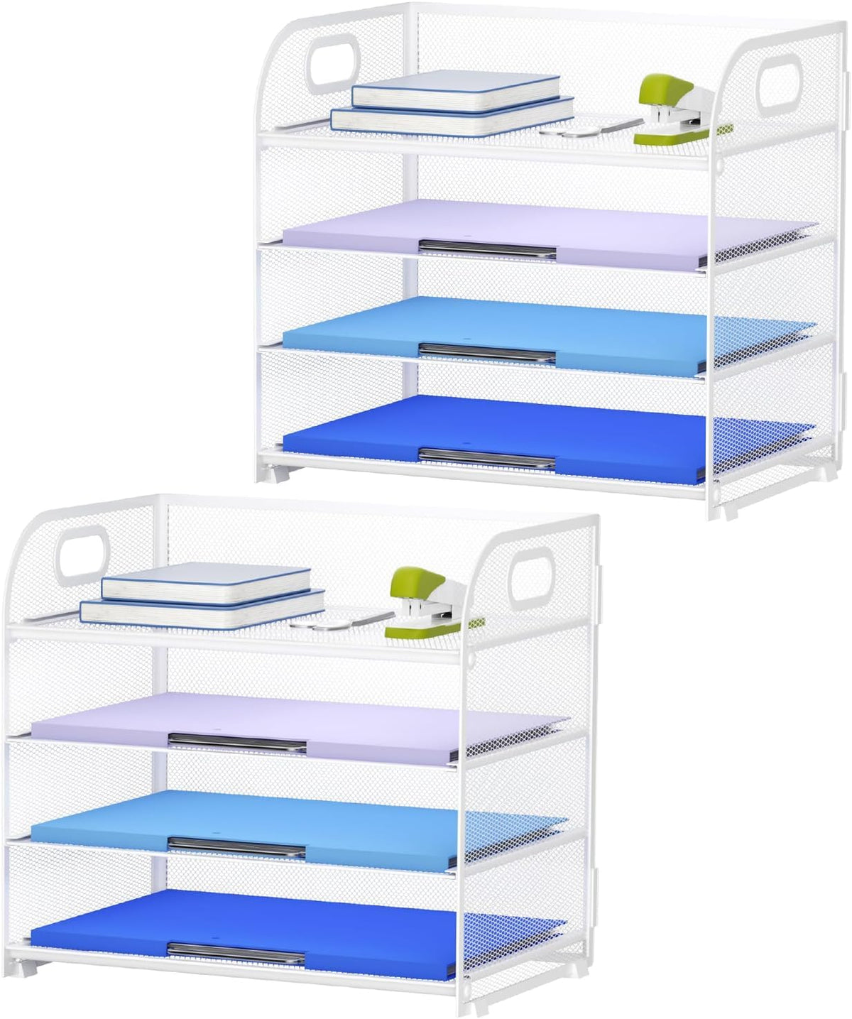 4 Tier Paper Organizer Letter Tray - Mesh Desk File Organizer with Handle, Paper Sorter Organizer for Letter/A4 Office File Folder Holder (Black, 12.6" x 9.1" x 10.7")