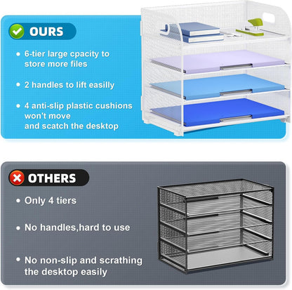4 Tier Paper Organizer Letter Tray - Mesh Desk File Organizer with Handle, Paper Sorter Organizer for Letter/A4 Office File Folder Holder (Black, 12.6" x 9.1" x 10.7")