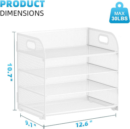4 Tier Paper Organizer Letter Tray - Mesh Desk File Organizer with Handle, Paper Sorter Organizer for Letter/A4 Office File Folder Holder (Black, 12.6" x 9.1" x 10.7")