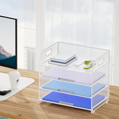 4 Tier Paper Organizer Letter Tray - Mesh Desk File Organizer with Handle, Paper Sorter Organizer for Letter/A4 Office File Folder Holder (Black, 12.6" x 9.1" x 10.7")