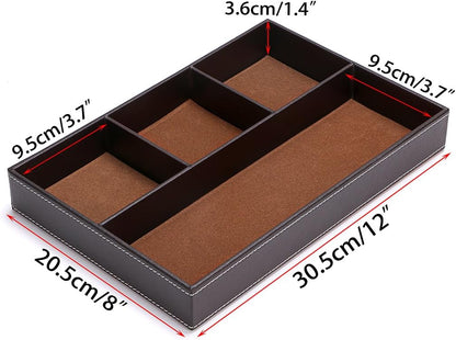 4 slots Desk Drawer Organizer, PU Leather Drawer Storage Organizer Divider for Office Desk Supplies Value Collection and Accessories Multi-Purpose Storage Desktop Organizer Tray(Brown)