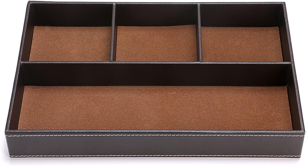 4 slots Desk Drawer Organizer, PU Leather Drawer Storage Organizer Divider for Office Desk Supplies Value Collection and Accessories Multi-Purpose Storage Desktop Organizer Tray(Brown)