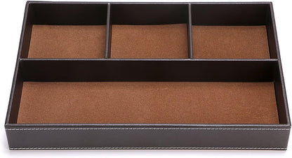 4 slots Desk Drawer Organizer, PU Leather Drawer Storage Organizer Divider for Office Desk Supplies Value Collection and Accessories Multi-Purpose Storage Desktop Organizer Tray(Brown)
