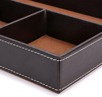 4 slots Desk Drawer Organizer, PU Leather Drawer Storage Organizer Divider for Office Desk Supplies Value Collection and Accessories Multi-Purpose Storage Desktop Organizer Tray(Brown)