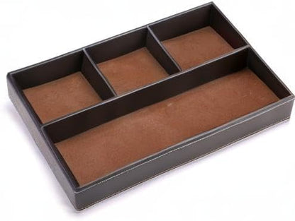 4 slots Desk Drawer Organizer, PU Leather Drawer Storage Organizer Divider for Office Desk Supplies Value Collection and Accessories Multi-Purpose Storage Desktop Organizer Tray(Brown)