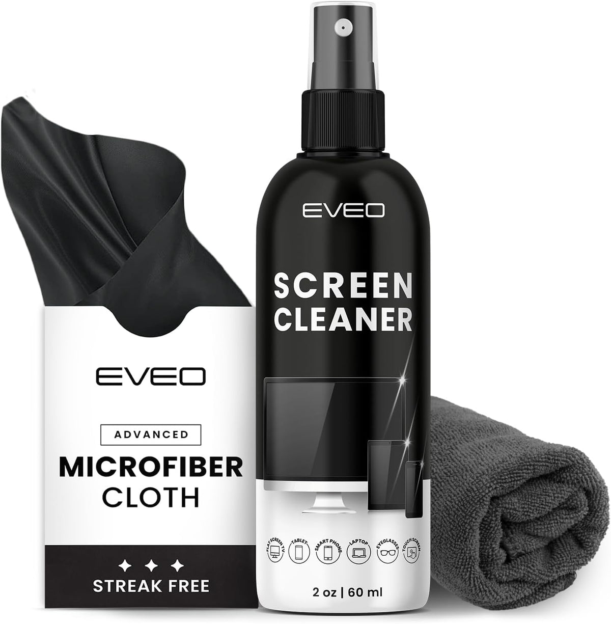 Screen Cleaner Spray and Wipe - TV screen cleaner spray and 2 Microfiber cloths, Computer Screen Cleaner, TV screen cleaner for Smart TV & Monitor, Laptop, MacBook, iPad and Electronic Devices - (2oz)