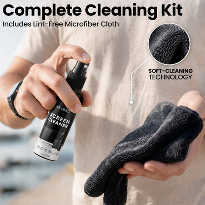Screen Cleaner Spray and Wipe - TV screen cleaner spray and 2 Microfiber cloths, Computer Screen Cleaner, TV screen cleaner for Smart TV & Monitor, Laptop, MacBook, iPad and Electronic Devices - (2oz)