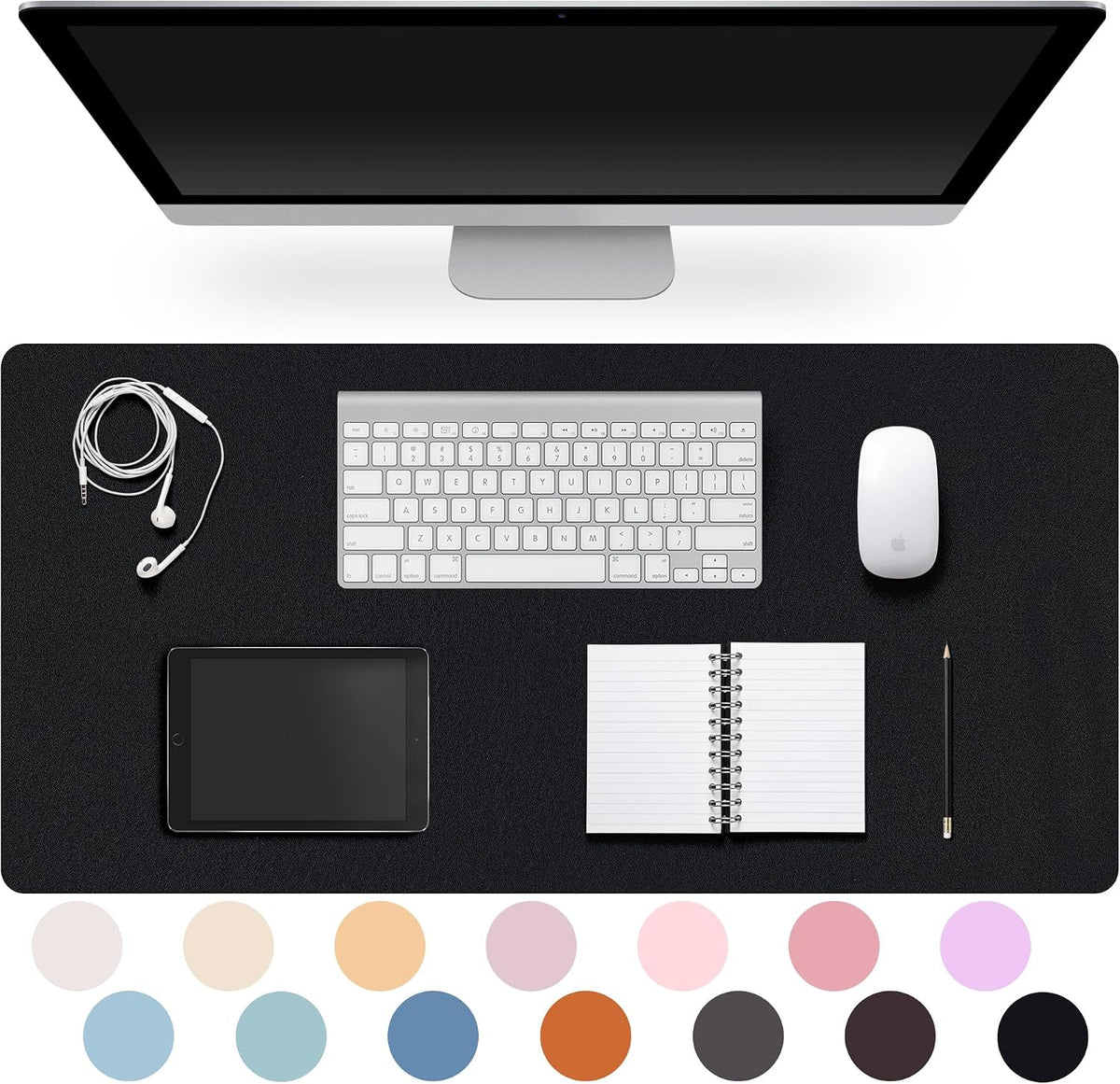 Leather Desk Pad Protector,Non-Slip Desk Pad(Black, 23.6" x 13.7")