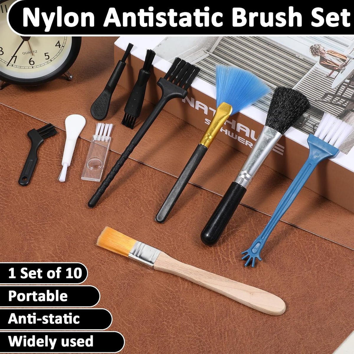Keyboard Brush, 10 Pcs Mini Anti Static Brush Keyboard Cleaning Brushes Kit Nylon Dust Cleaning Brushes for Electronic Devices Computer Motherboard Fans Camera Small Space