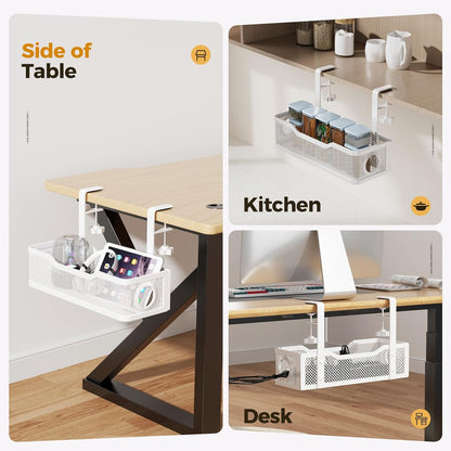 Under Desk Cable Management Tray White, Wire Organizers No Drill, Cable Tray with Clamp for Wire Management, Cord Organization Box for Office, Home - No Damage to Desk