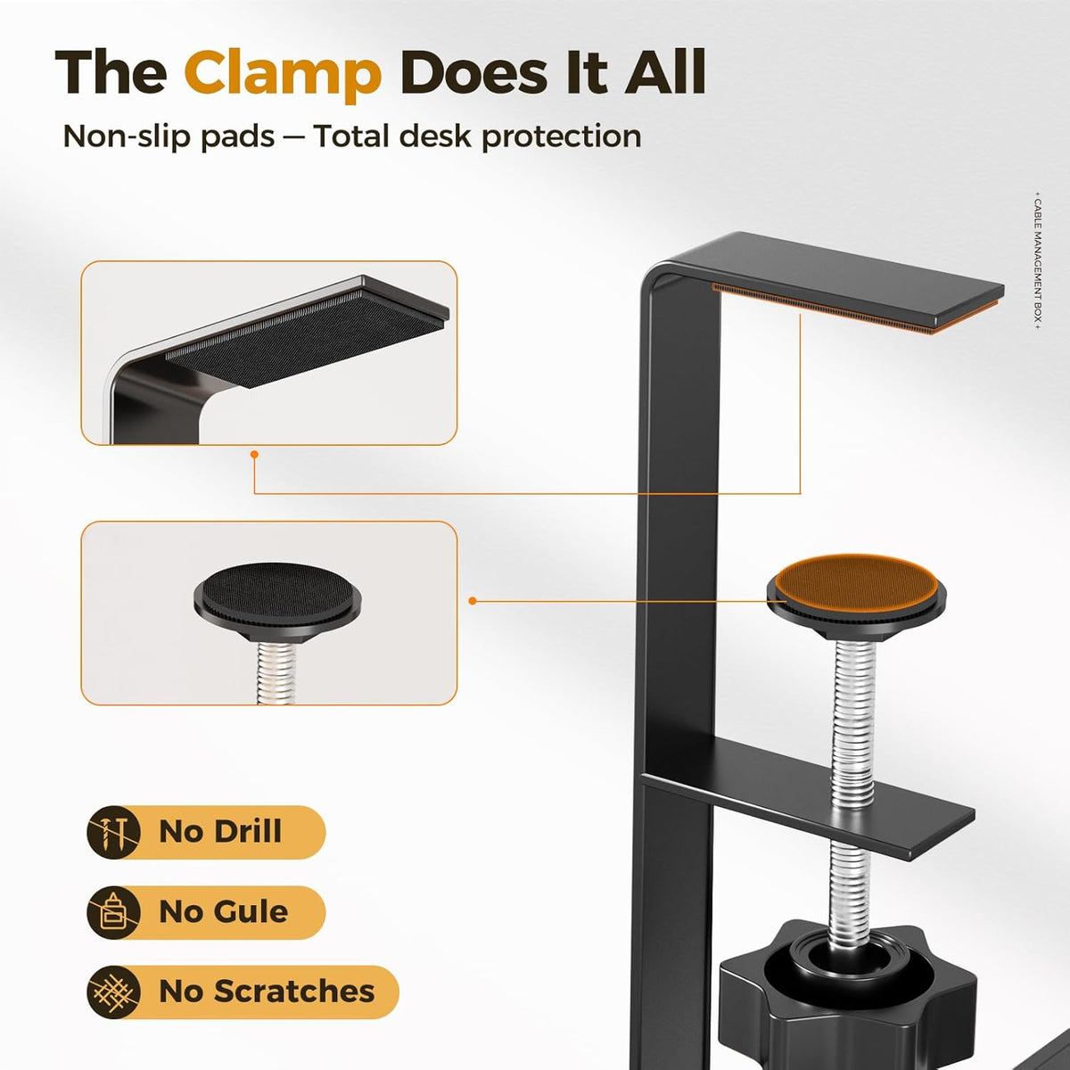 Under Desk Cable Management Tray White, Wire Organizers No Drill, Cable Tray with Clamp for Wire Management, Cord Organization Box for Office, Home - No Damage to Desk