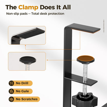 Under Desk Cable Management Tray White, Wire Organizers No Drill, Cable Tray with Clamp for Wire Management, Cord Organization Box for Office, Home - No Damage to Desk